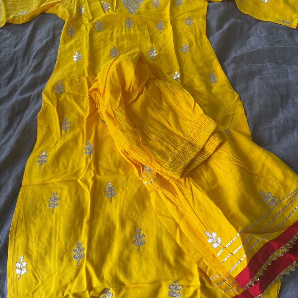 Yellow and Silver Embroidered Salwar Suit